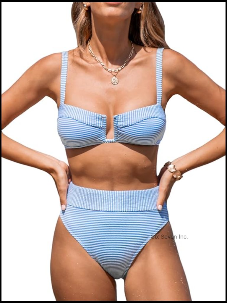 High Waisted Bikini Set With U Wire, Cheeky Bottom, Adjustable Straps,